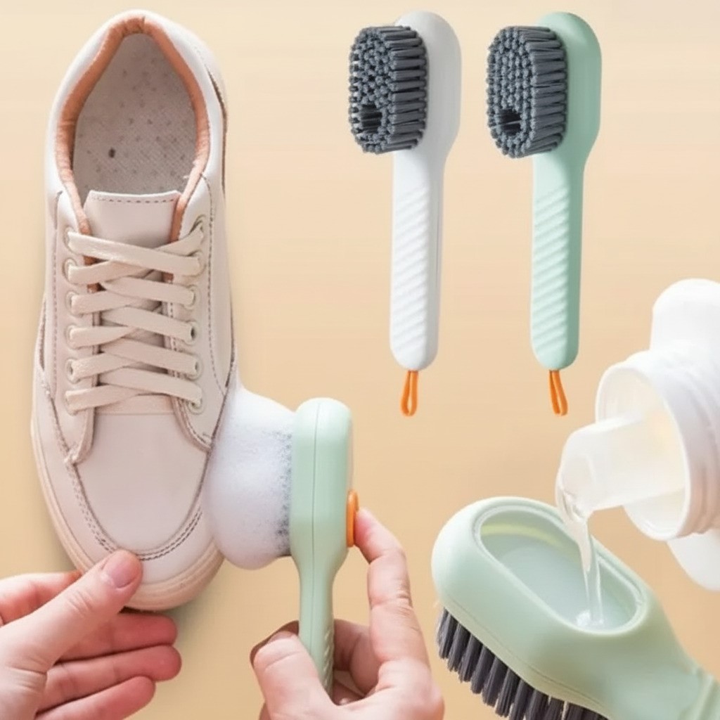 2-in-1 Soap Dispensing Shoe Cleaning Brush – Soft Bristle Scrub for Sneakers & Leather